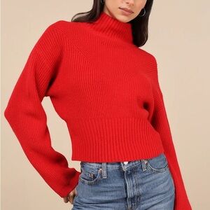 Lulu's Snuggly Days Red Cropped Mock Sweater
